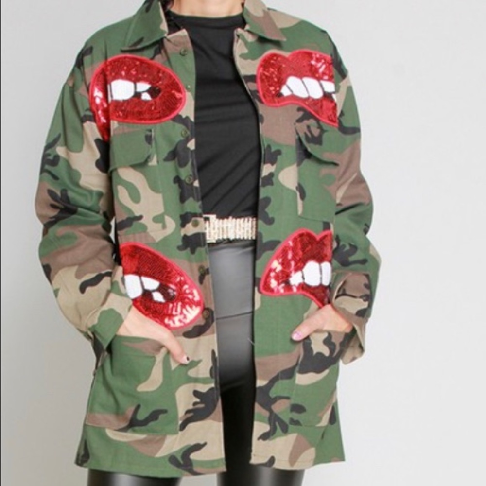 Camouflage & Red Lips Jacket